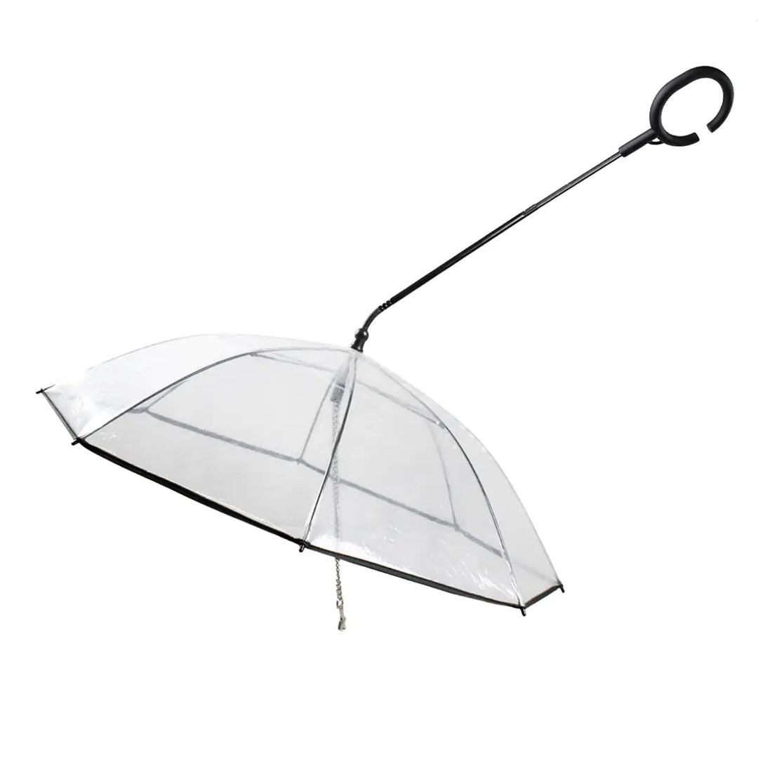 Transparenter Regenschirm mit schwarzem Griff, langlebig, modisch, ideal für Regenwetter.