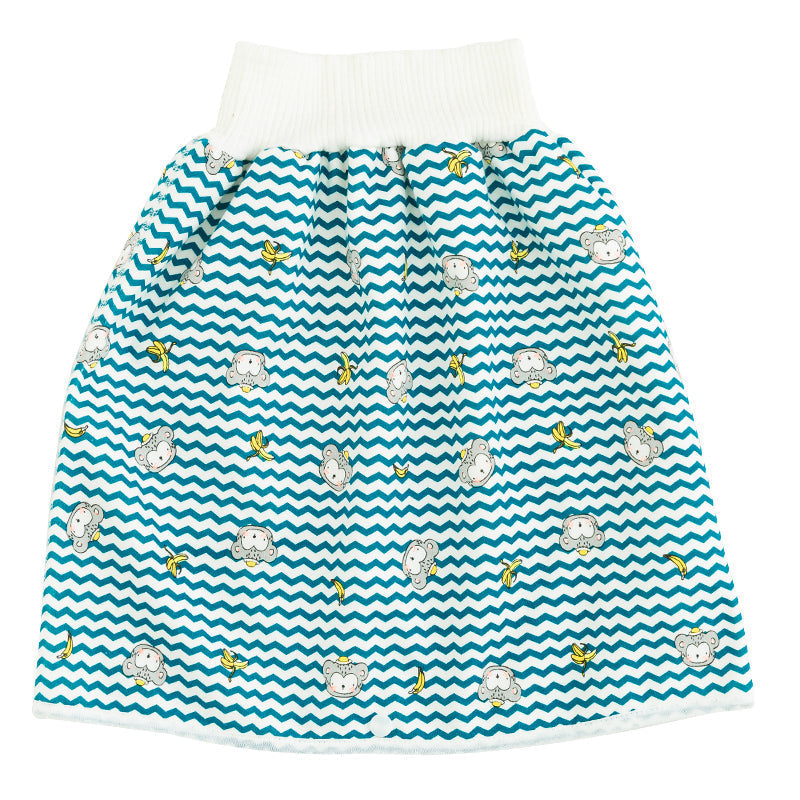 Blau-weißer Kinderrock mit Tiermuster, elastischer Bund, 2-in-1 Trainingsrock, wiederverwendbar.