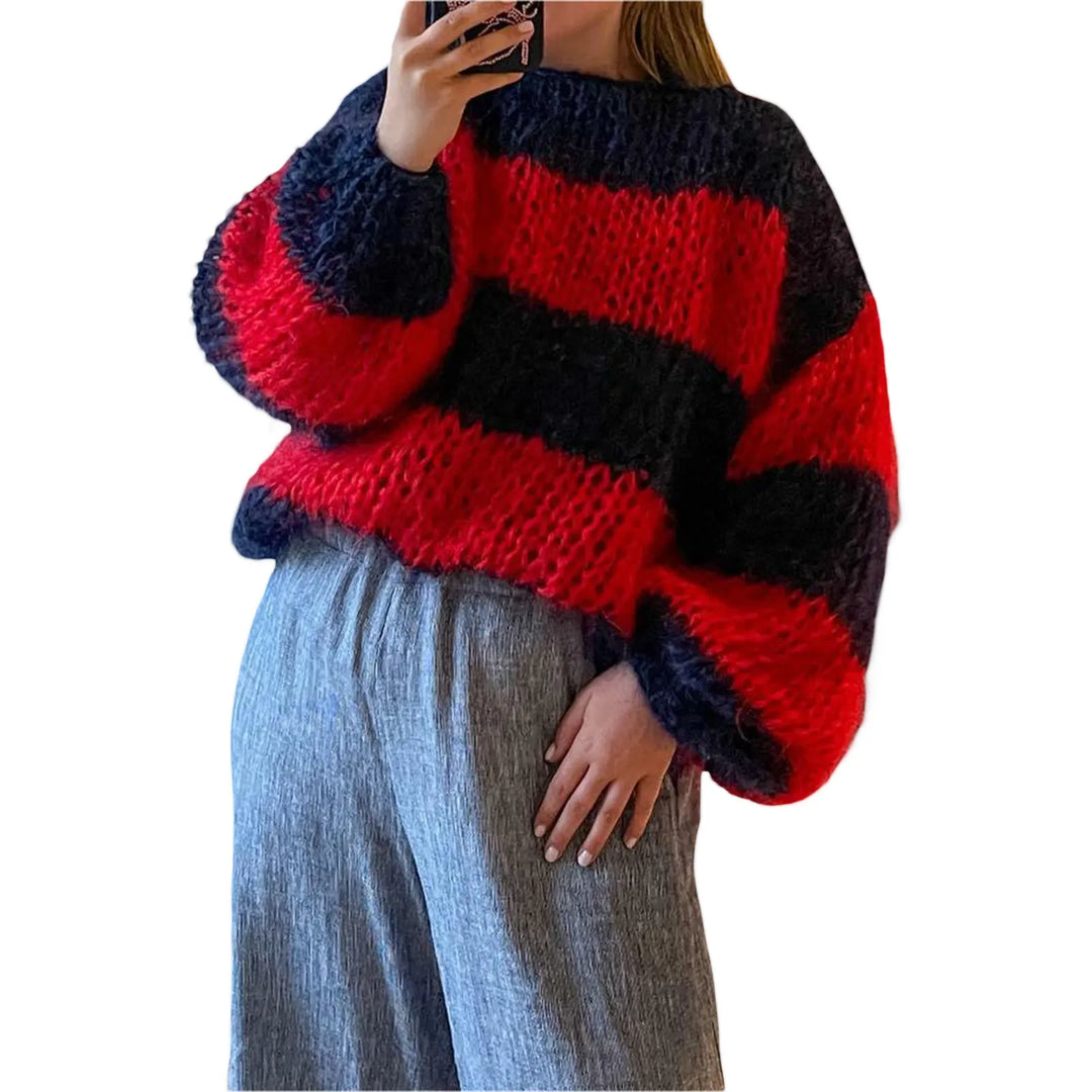 Dámský oversized pletený svetr se pruhovaným vzorem – Yvonne