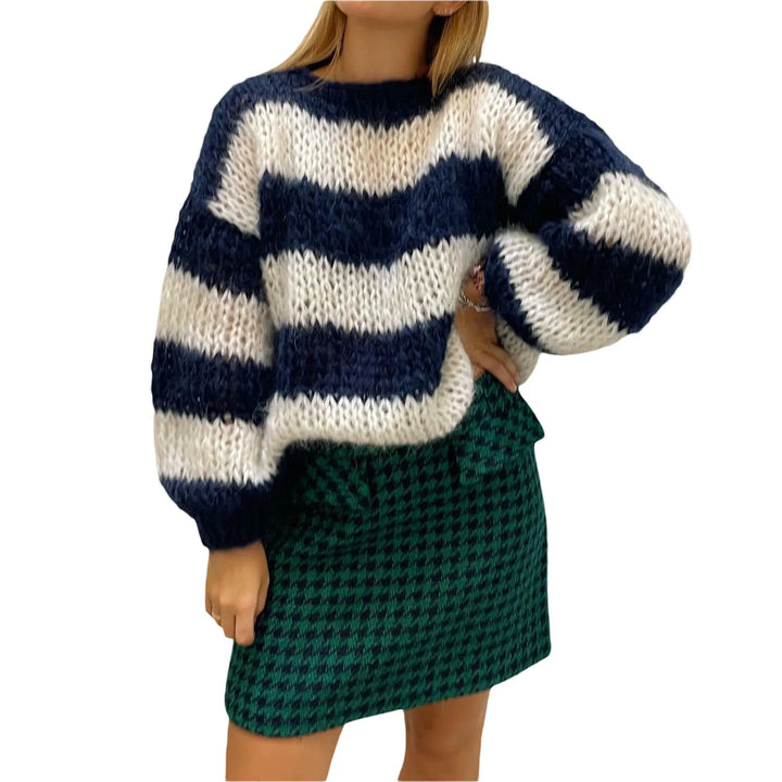 Dámský oversized pletený svetr se pruhovaným vzorem – Yvonne