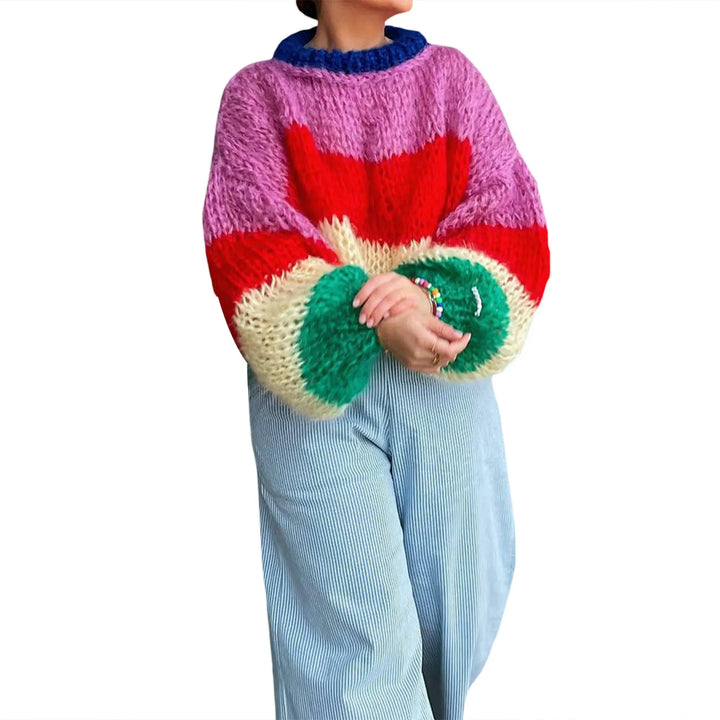 Dámský oversized pletený svetr se pruhovaným vzorem – Yvonne
