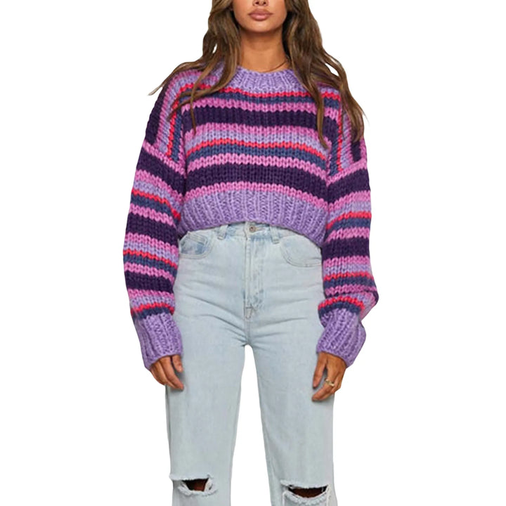 Dámský oversized pletený svetr se pruhovaným vzorem – Yvonne