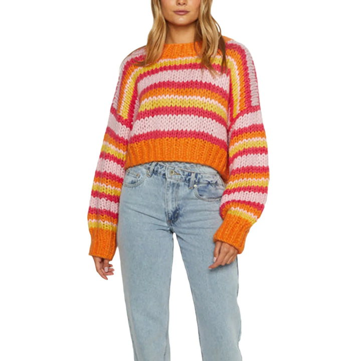 Dámský oversized pletený svetr se pruhovaným vzorem – Yvonne