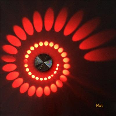 Moderne LED-Deckenleuchte, 3W, RGB, rot, spiralförmiges Lichtmuster, Wanddekoration.