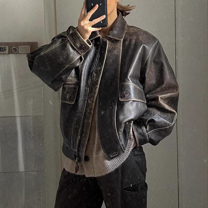Dámská vintage kožená bunda v retro stylu - Kayna