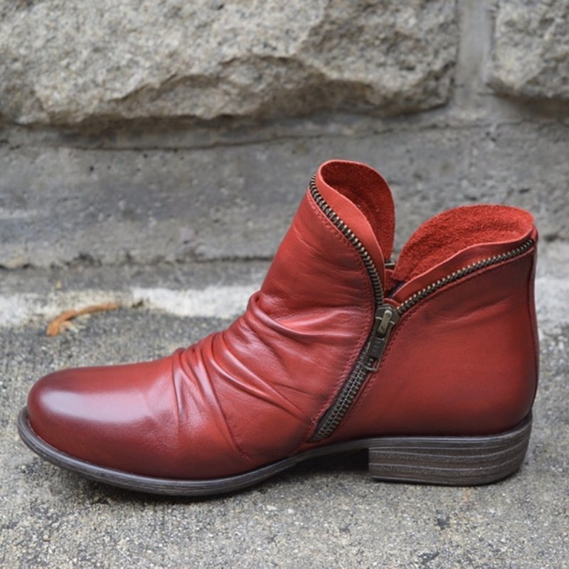 Rote Lederstiefelette mit Reißverschluss, Damenstiefel, modisch, bequem, Altare Milano.