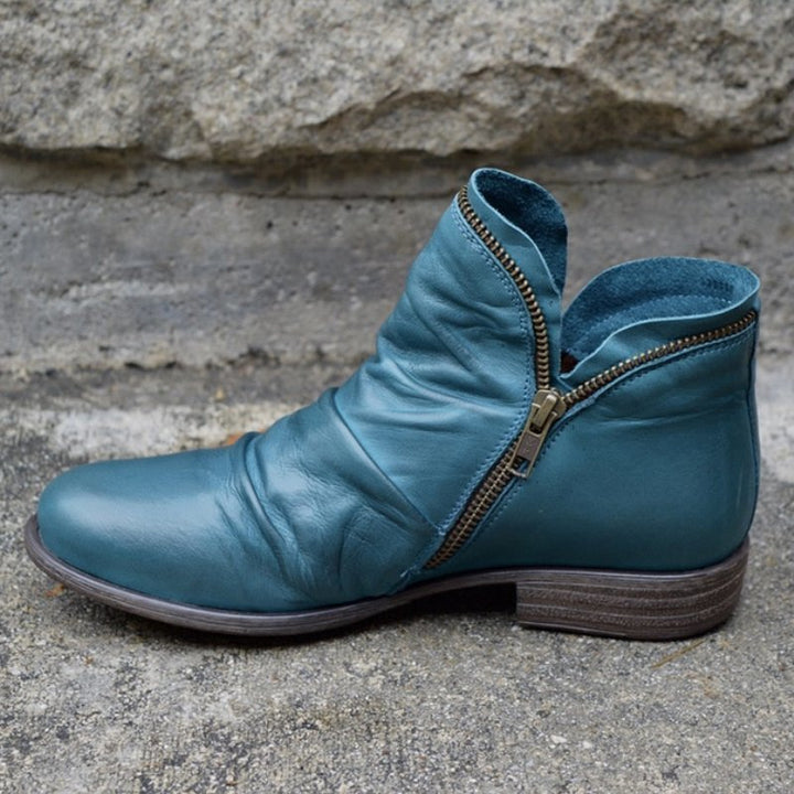 Blaue Lederstiefelette mit Reißverschluss, Damenstiefel, modisch, bequem, Altare Milano.