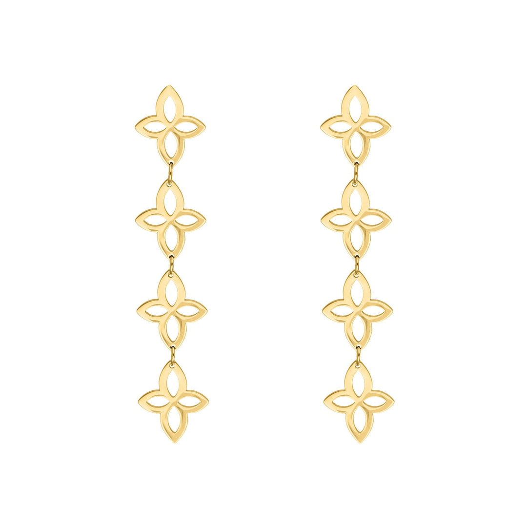 Goldene Vintage-Blumenohrringe, hängend, elegantes Design, Modeschmuck, Damenaccessoire.