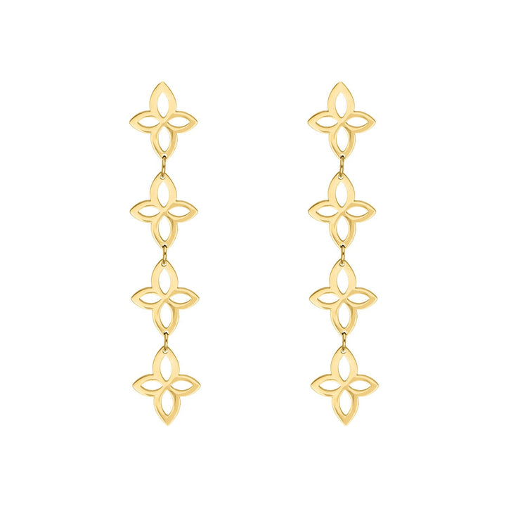 Goldene Vintage-Blumenohrringe, hängend, elegantes Design, Modeschmuck, Damenaccessoire.