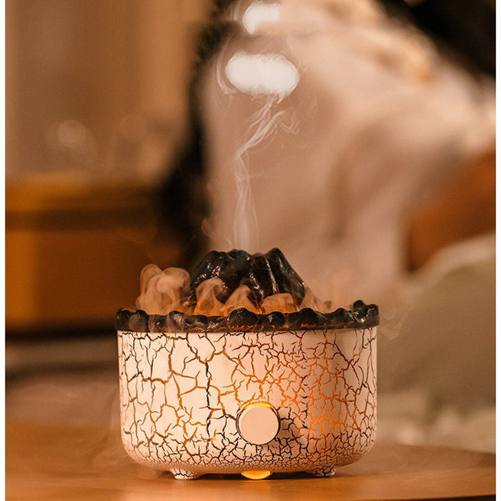 Vulkan-Luftbefeuchter, LED-Licht, Aromatherapie, weiß-schwarz, dekorativ, Tischgerät