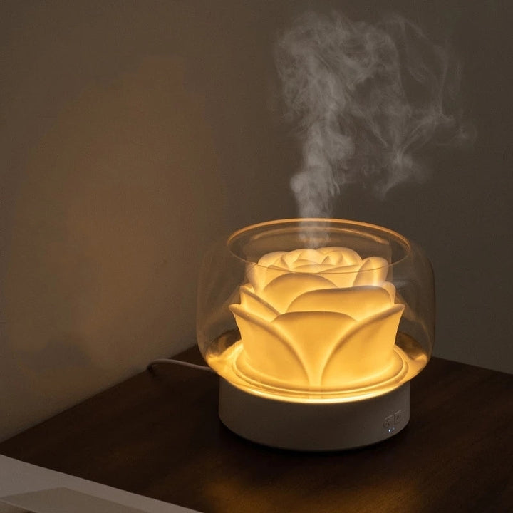 Aromadiffusor Rose Design, LED-Beleuchtung, Glas, Tischdekoration, Raumduft, Entspannung