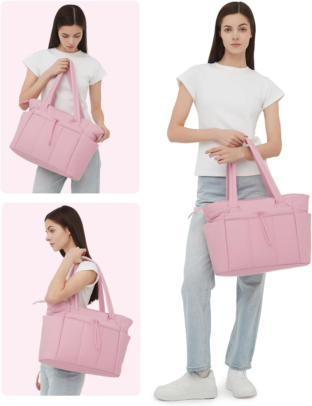 Polstrovaná puffer tote taška s držákem na hrnek a přihrádkou na notebook pro cestování a práci