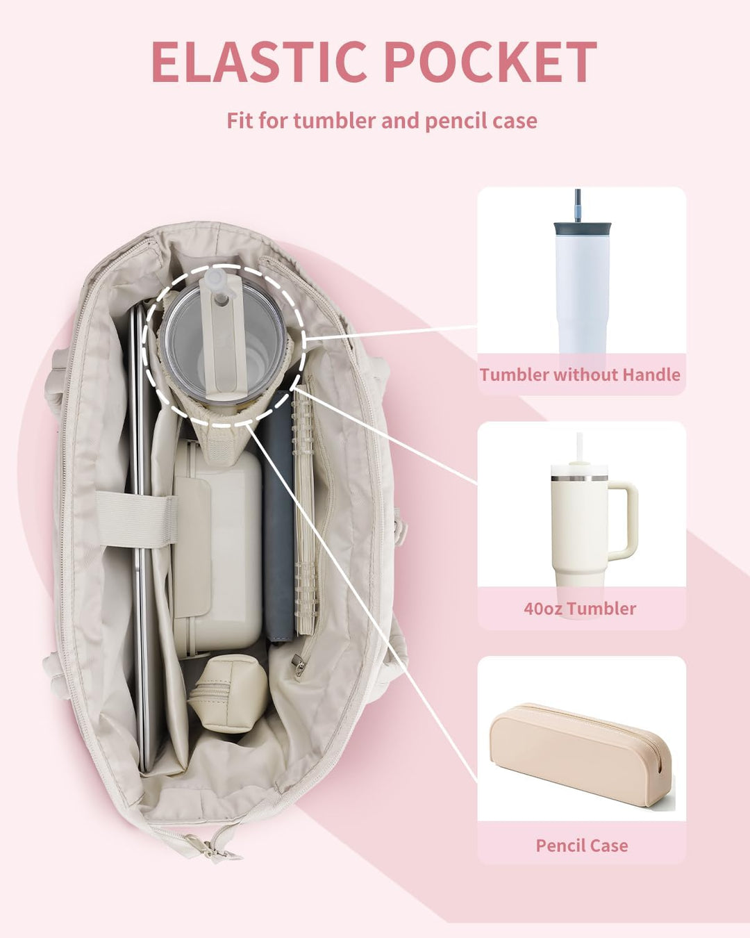 Polstrovaná puffer tote taška s držákem na hrnek a přihrádkou na notebook pro cestování a práci