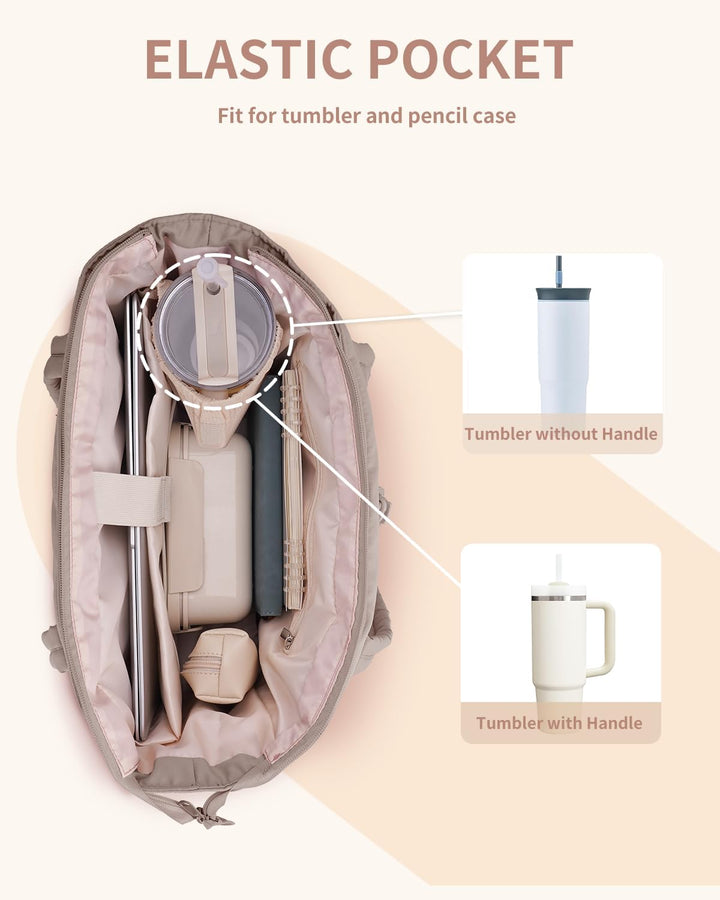 Polstrovaná puffer tote taška s držákem na hrnek a přihrádkou na notebook pro cestování a práci