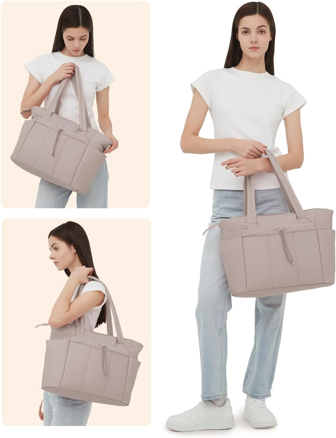 Polstrovaná puffer tote taška s držákem na hrnek a přihrádkou na notebook pro cestování a práci