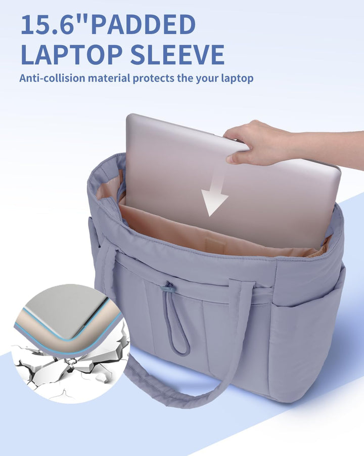 Polstrovaná puffer tote taška s držákem na hrnek a přihrádkou na notebook pro cestování a práci