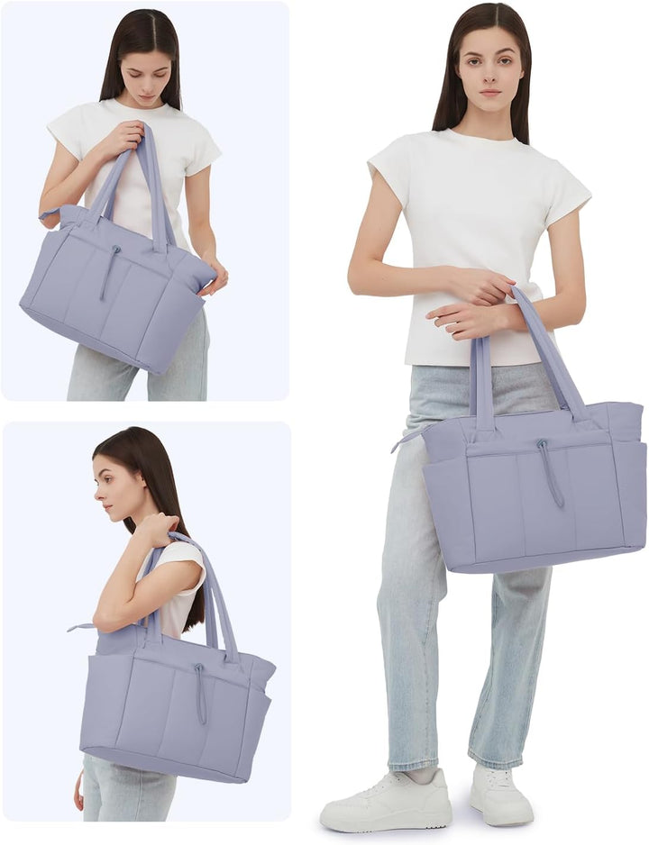 Polstrovaná puffer tote taška s držákem na hrnek a přihrádkou na notebook pro cestování a práci