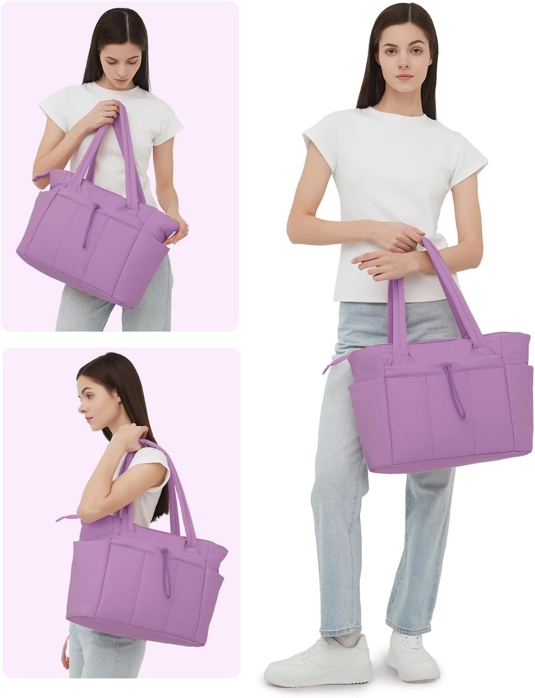 Polstrovaná puffer tote taška s držákem na hrnek a přihrádkou na notebook pro cestování a práci