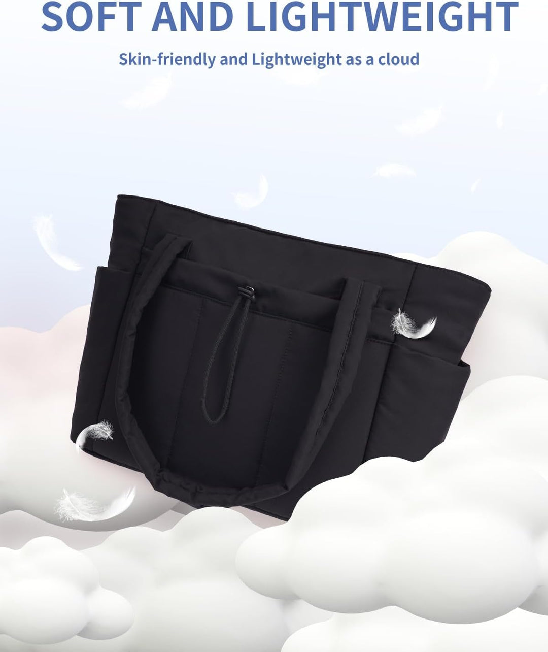 Polstrovaná puffer tote taška s držákem na hrnek a přihrádkou na notebook pro cestování a práci
