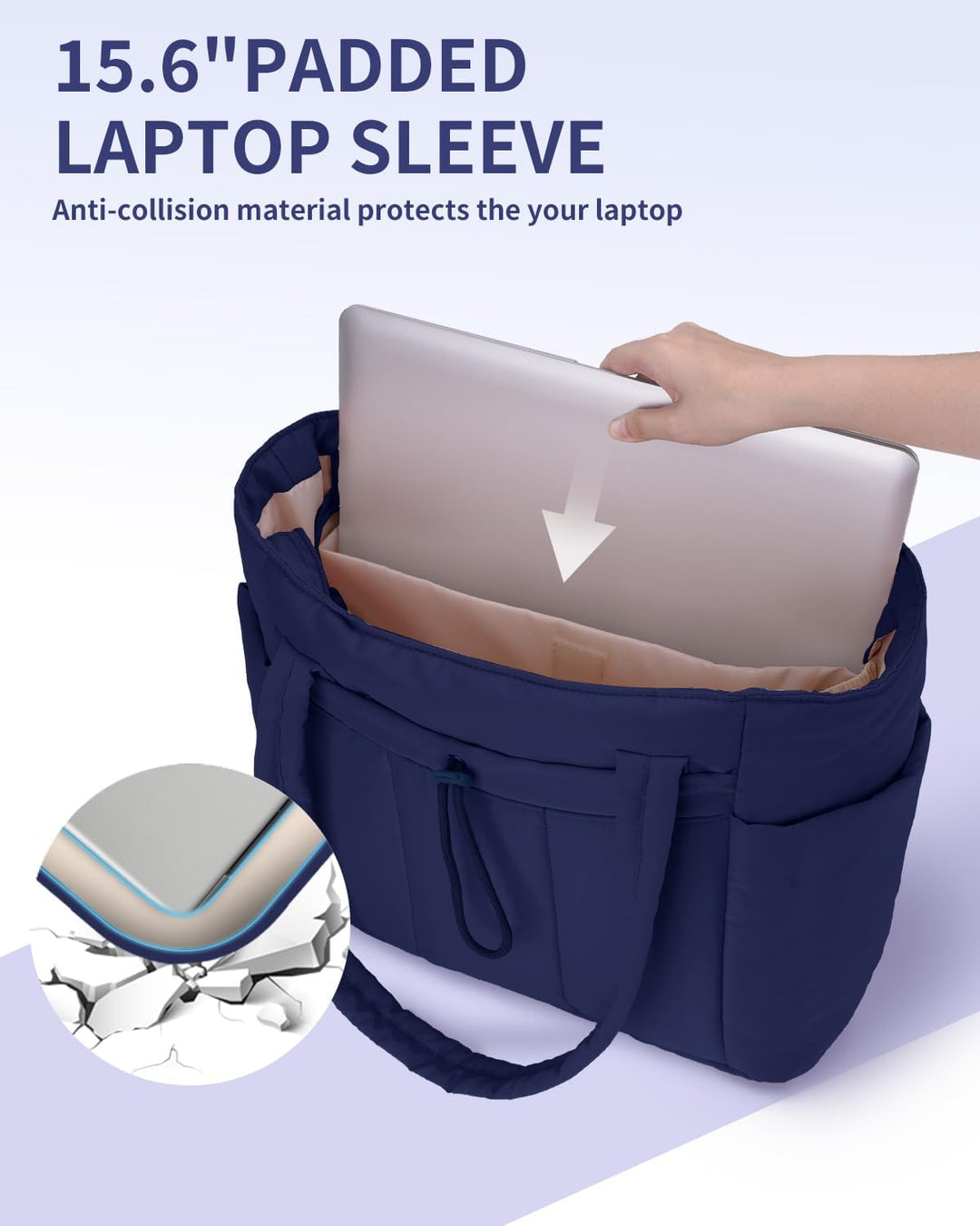 Polstrovaná puffer tote taška s držákem na hrnek a přihrádkou na notebook pro cestování a práci