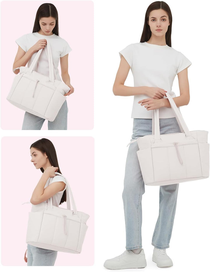 Polstrovaná puffer tote taška s držákem na hrnek a přihrádkou na notebook pro cestování a práci
