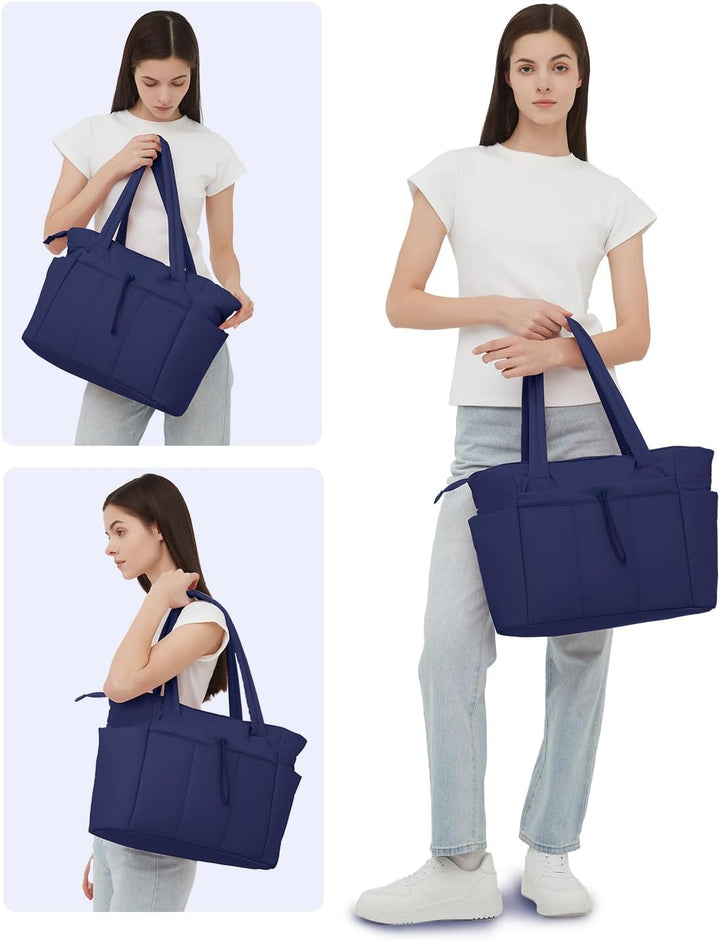 Polstrovaná puffer tote taška s držákem na hrnek a přihrádkou na notebook pro cestování a práci