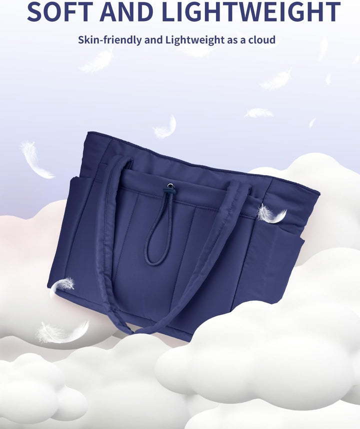 Polstrovaná puffer tote taška s držákem na hrnek a přihrádkou na notebook pro cestování a práci
