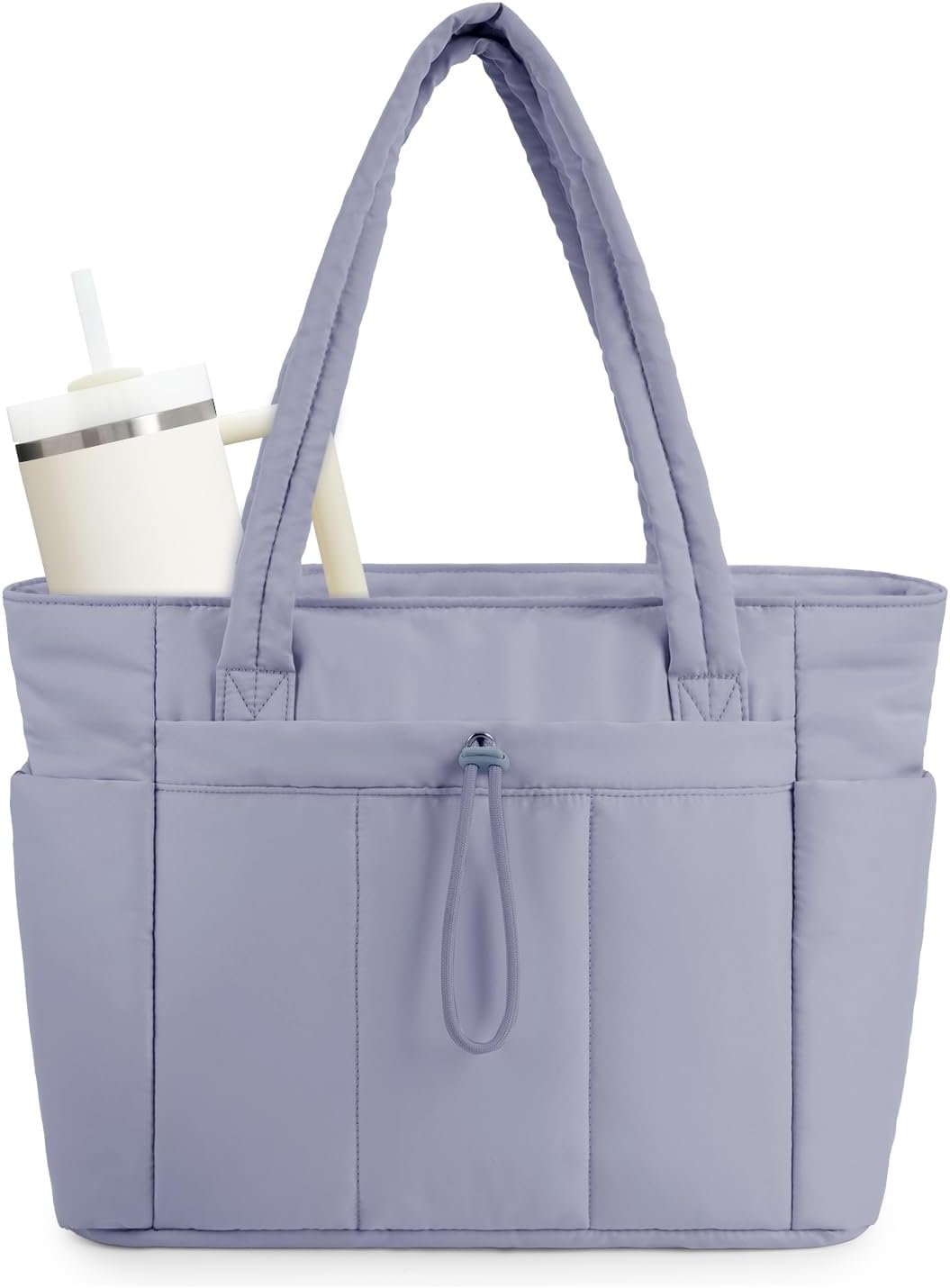 Polstrovaná puffer tote taška s držákem na hrnek a přihrádkou na notebook pro cestování a práci