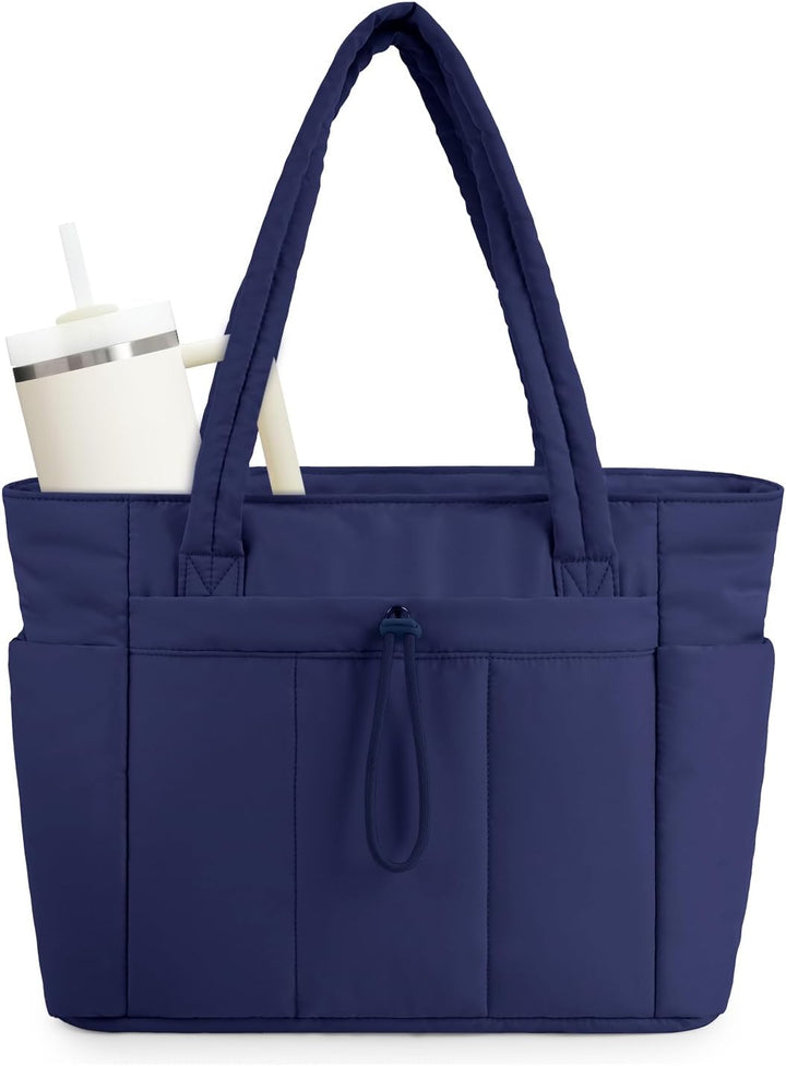 Polstrovaná puffer tote taška s držákem na hrnek a přihrádkou na notebook pro cestování a práci