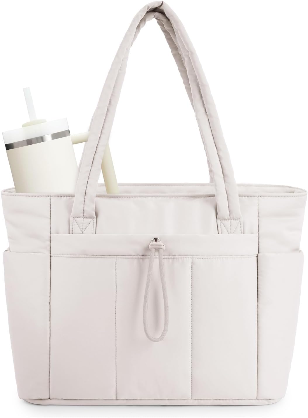 Polstrovaná puffer tote taška s držákem na hrnek a přihrádkou na notebook pro cestování a práci