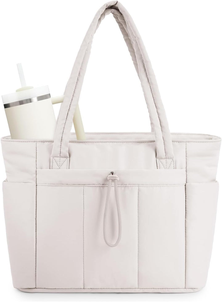 Polstrovaná puffer tote taška s držákem na hrnek a přihrádkou na notebook pro cestování a práci
