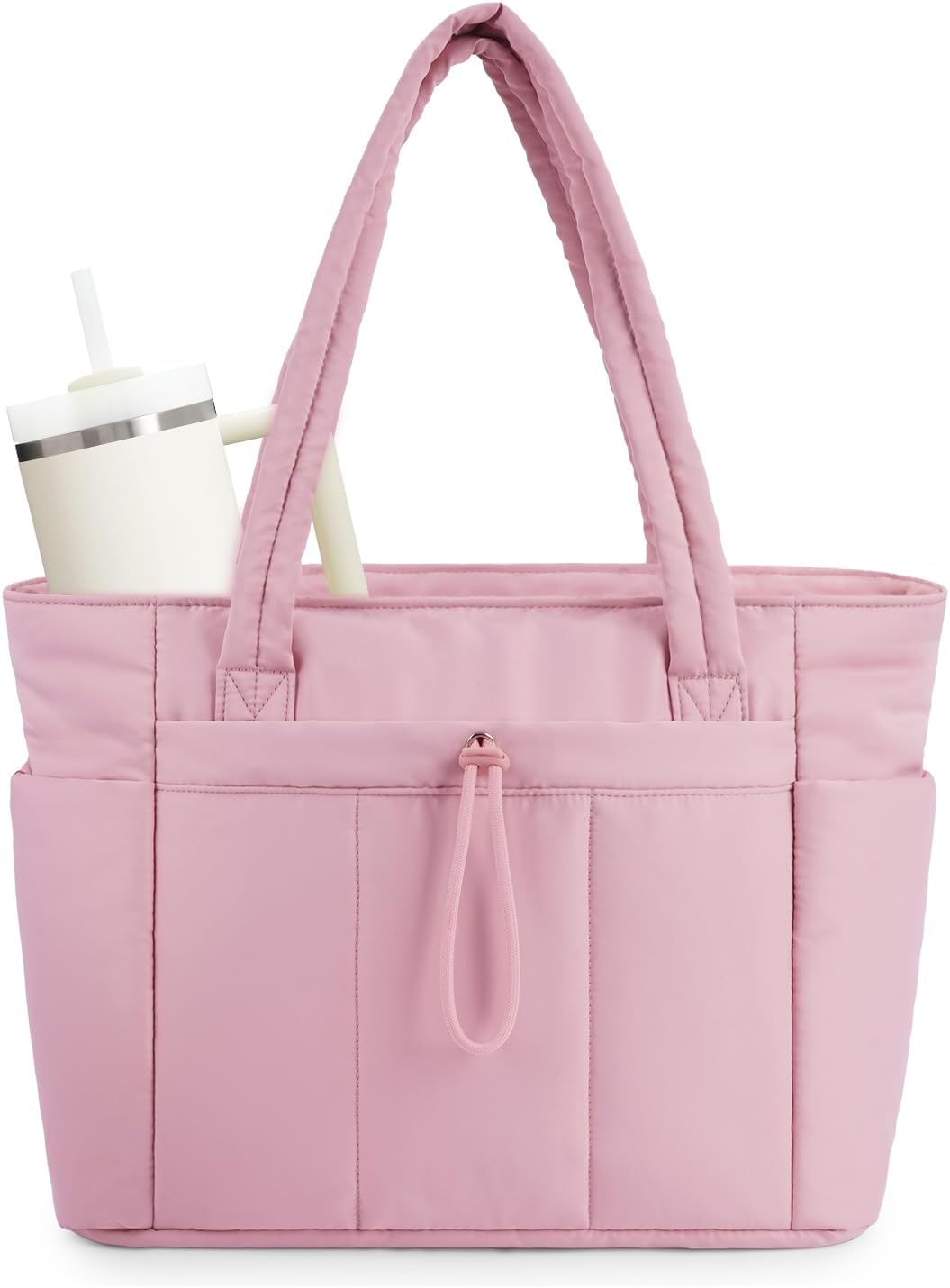 Polstrovaná puffer tote taška s držákem na hrnek a přihrádkou na notebook pro cestování a práci
