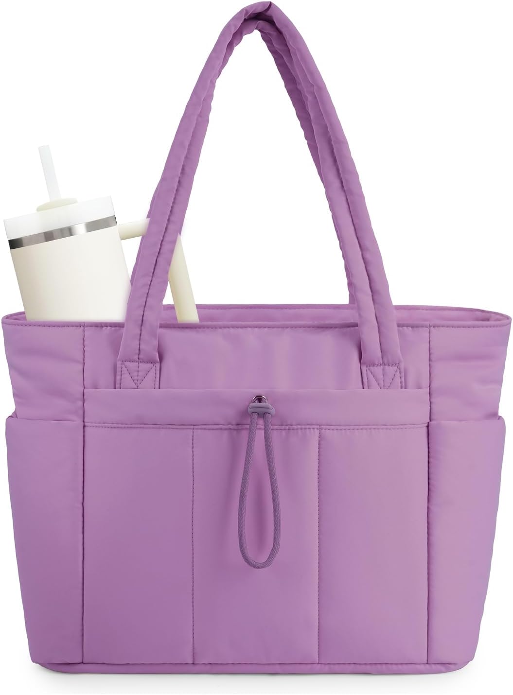 Polstrovaná puffer tote taška s držákem na hrnek a přihrádkou na notebook pro cestování a práci