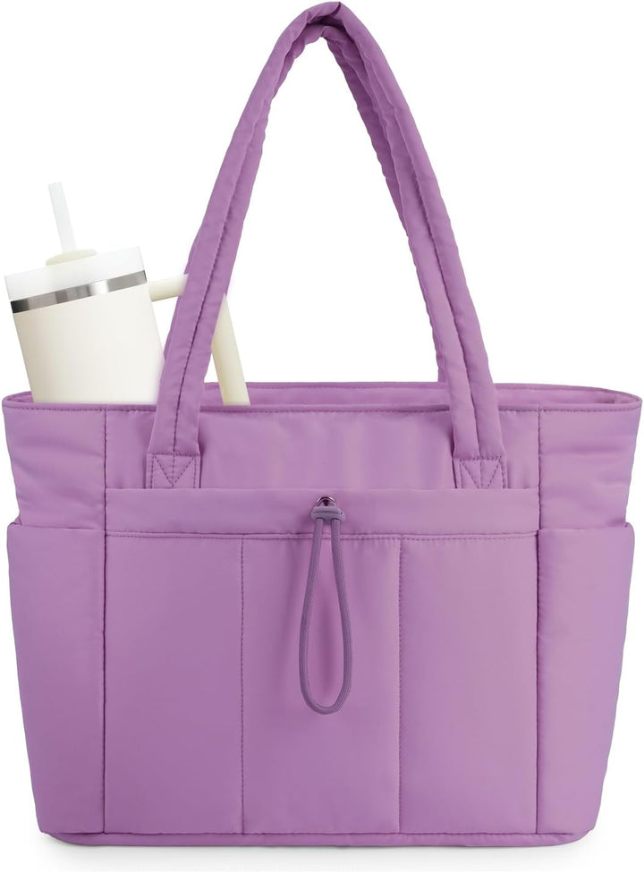 Polstrovaná puffer tote taška s držákem na hrnek a přihrádkou na notebook pro cestování a práci