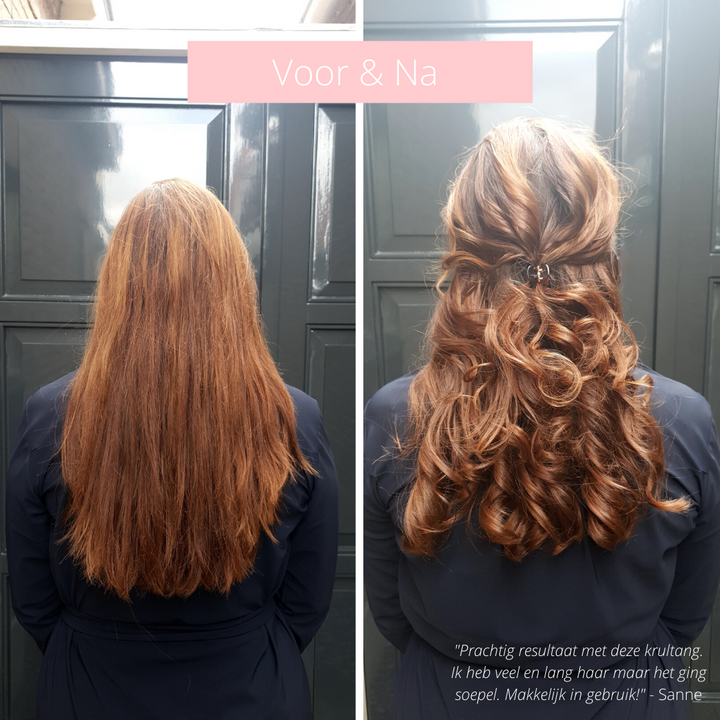 Vorher-Nachher-Bild von langen, glatten zu lockigen Haaren, Frisur, Haarstyling, braun.