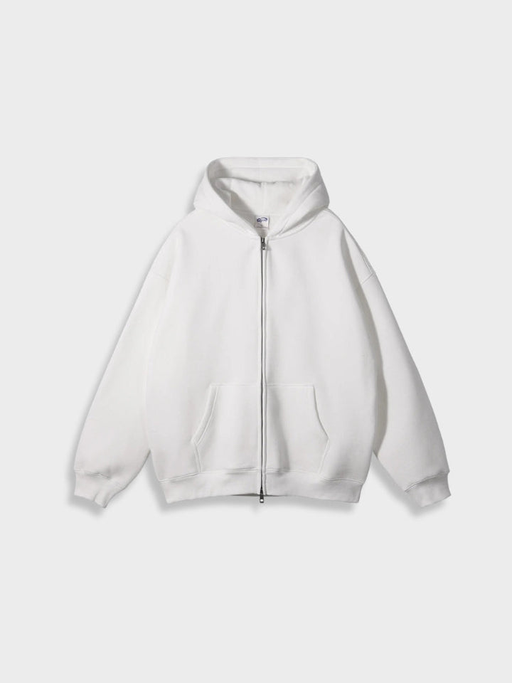 Weiße Kapuzenjacke mit Reißverschluss, Unisex, Baumwolle, lässiger Stil, modisch, bequem.
