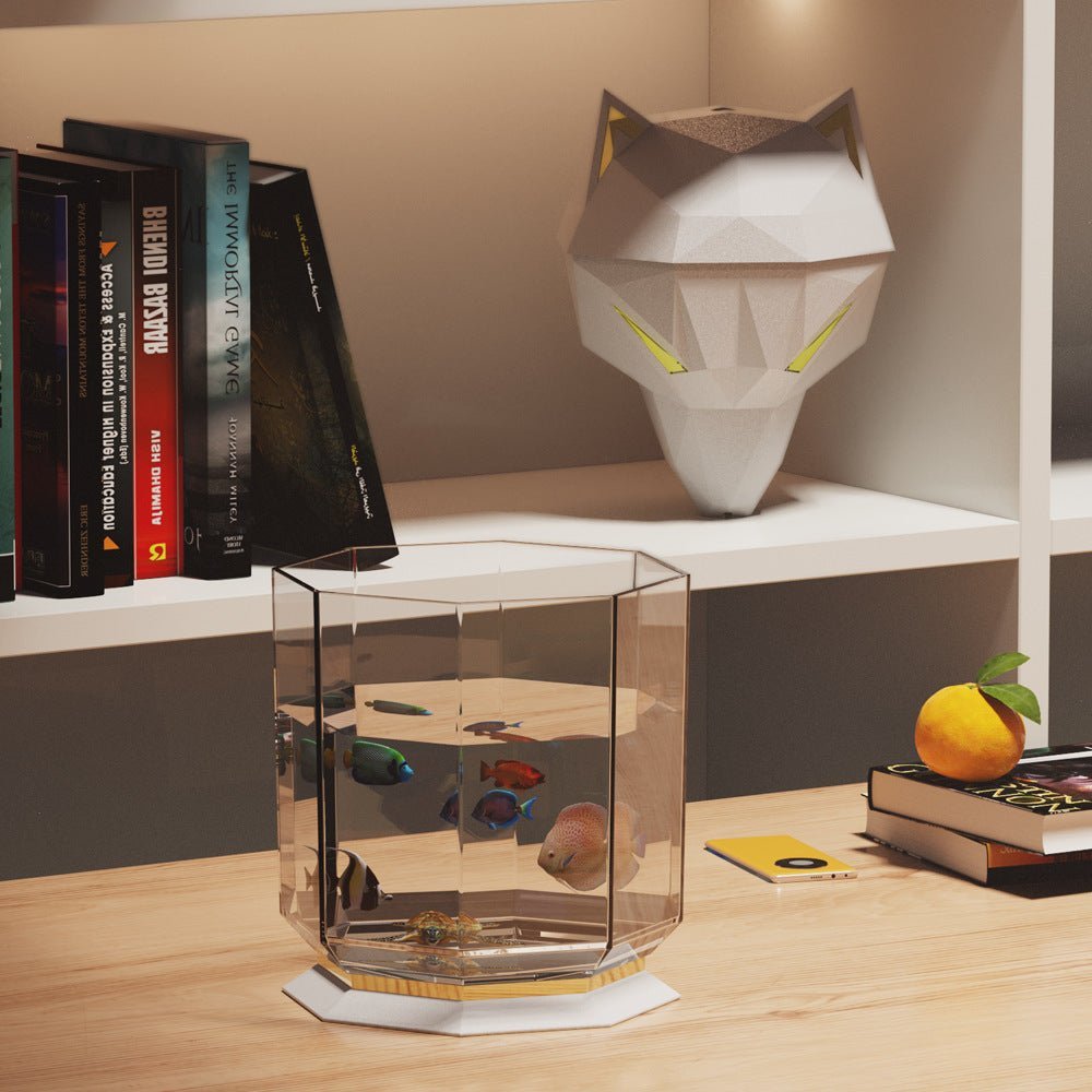 Grauer Wolf-Luftbefeuchter, geometrisches Design, modernes Interieur, Regal, Dekoration.