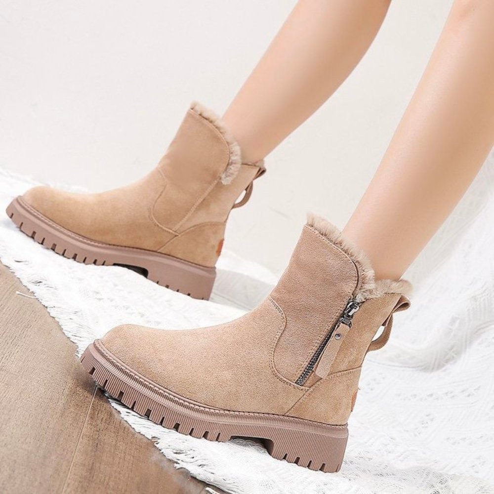 Damen Winterstiefel beige, warm gefüttert, rutschfeste Sohle, Reißverschluss, bequem.