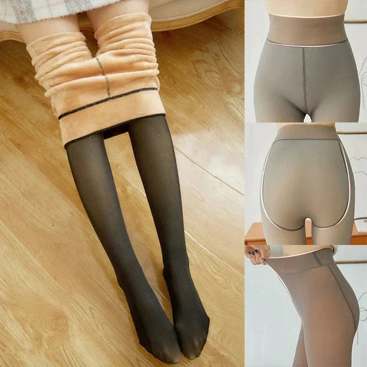 Damen Winterleggings, hautfarben, warm, blickdicht, elastisch, ideal für kalte Jahreszeiten.