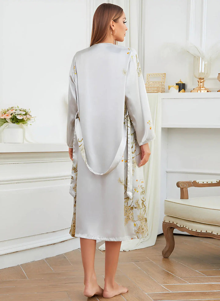 Dvoudílný saténový šaty-kimono set pro ženy – Livia Höstromantik Edition