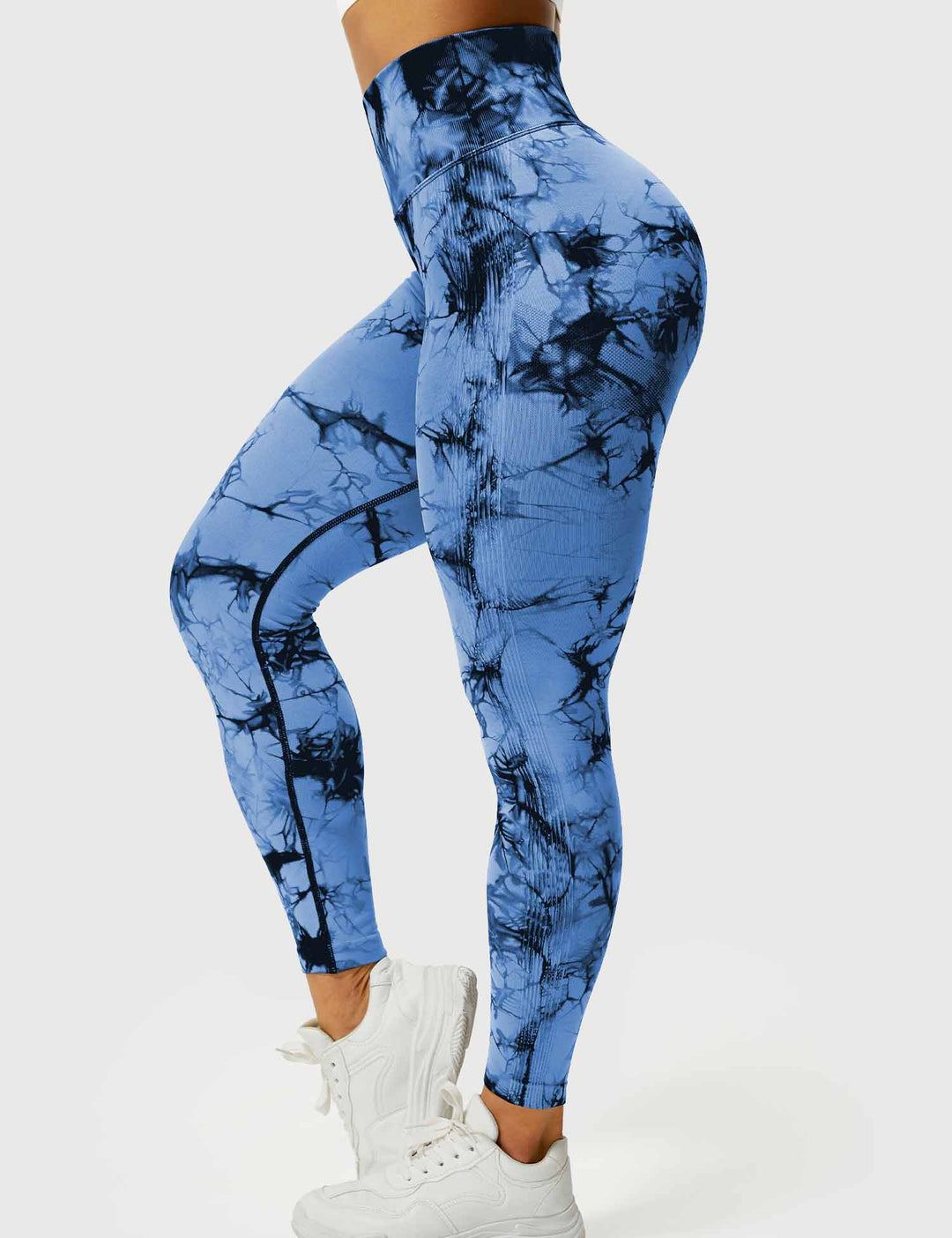 Damen Leggings Blau-Schwarz, hoher Bund, Sportbekleidung, elastisch, bequem, modisch.