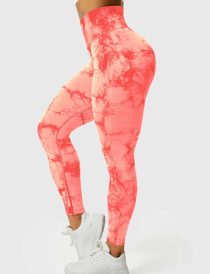 Damen Leggings Orange, Batikmuster, Hoher Bund, Sportbekleidung, Fitness, Elastisch, Bequem
