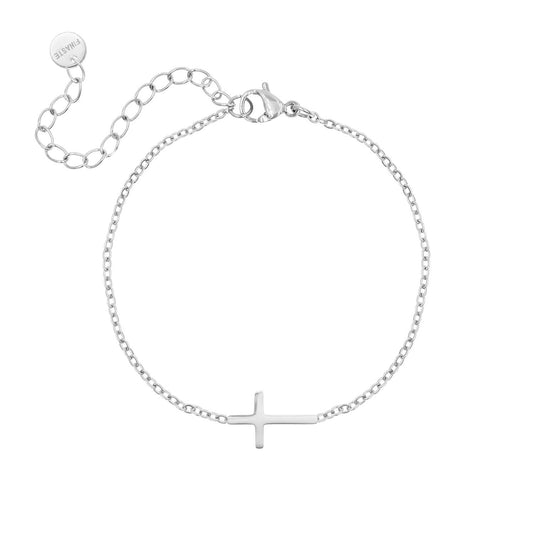 Silbernes Kreuzarmband, verstellbar, minimalistisches Design, Schmuck für Damen.