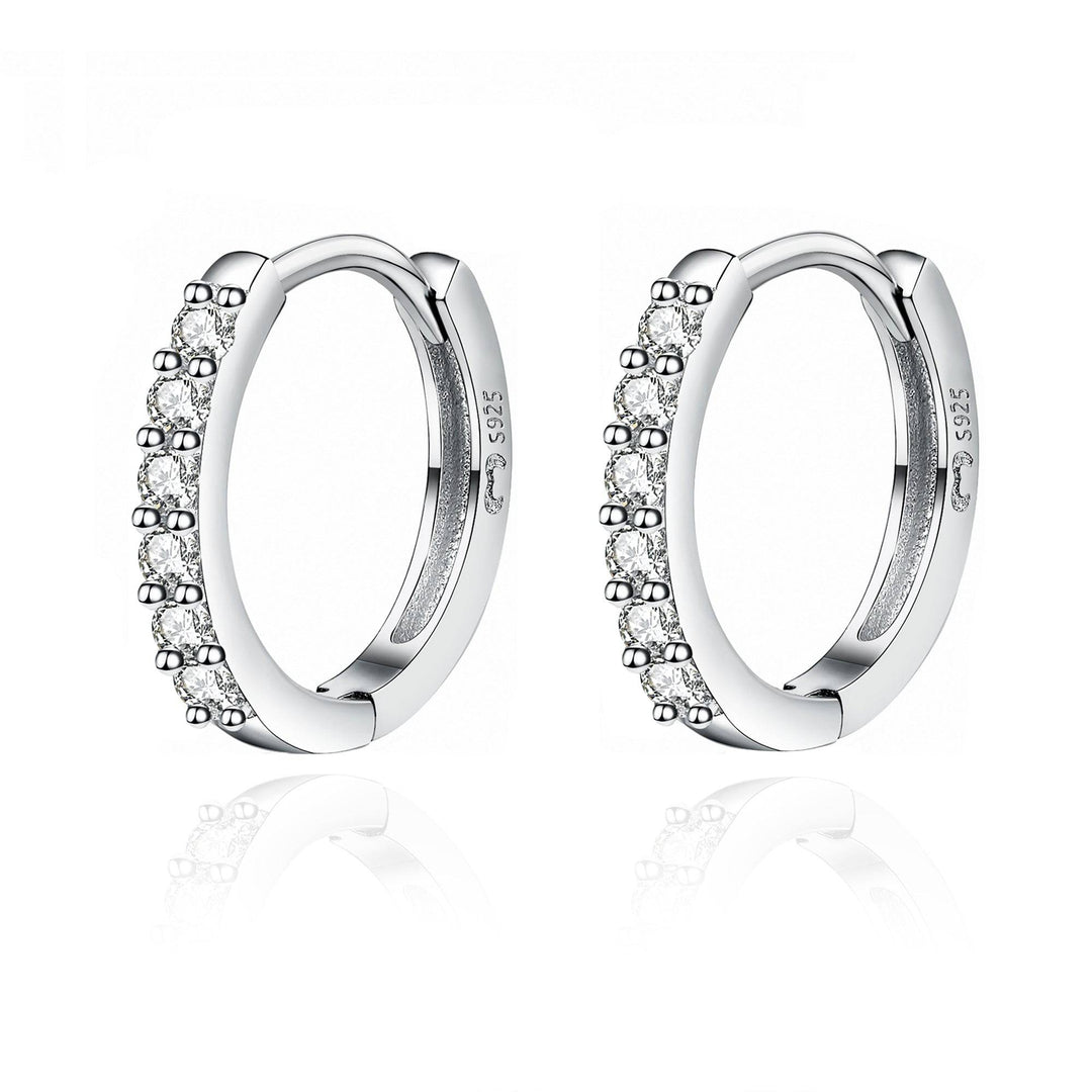 Silberne Zirkon-Ohrringe, kreisförmig, 925 Sterling Silber, eleganter Schmuck für Damen.