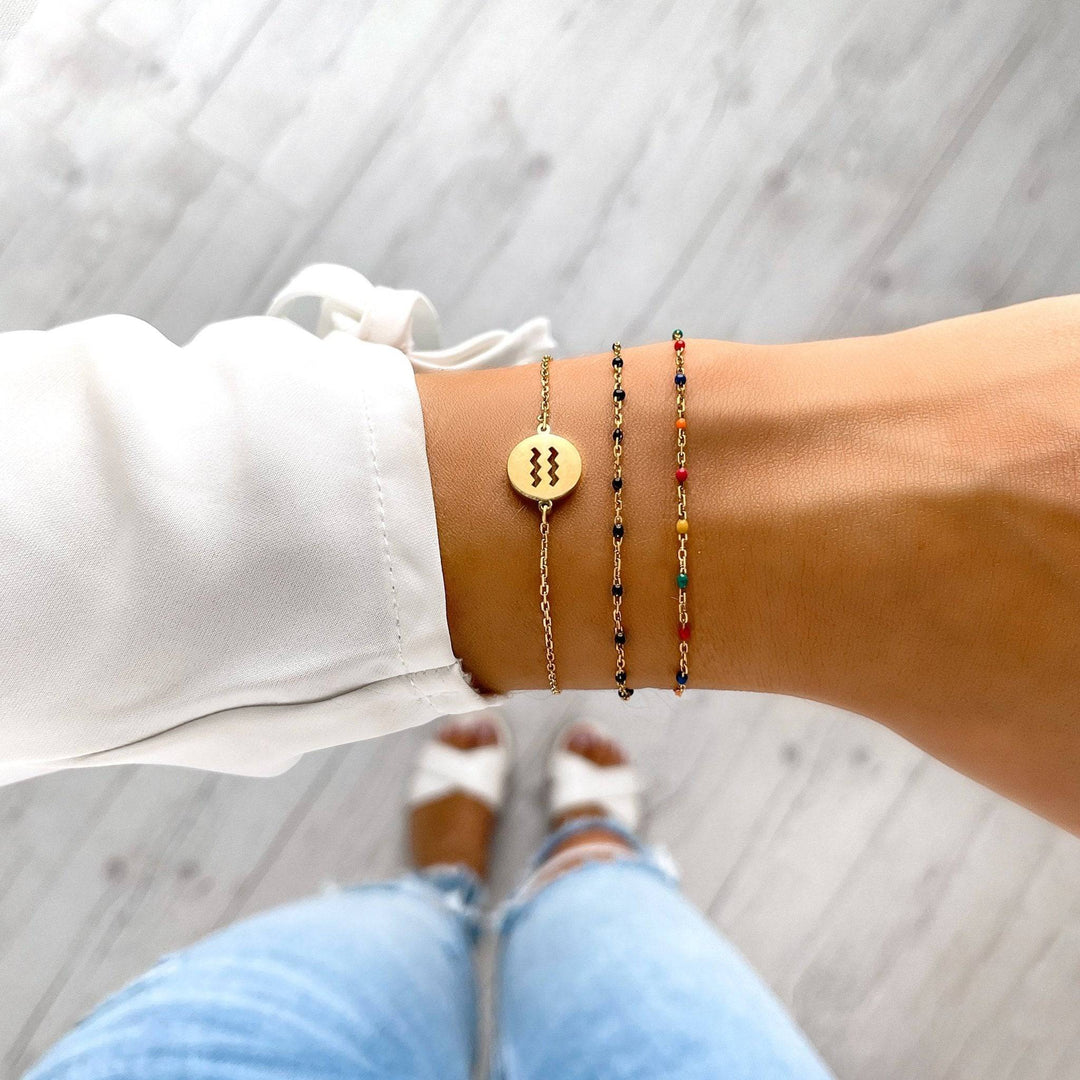 Goldenes und silbernes Zodiak-Armband, Damenarmband, modischer Schmuck, minimalistisch.
